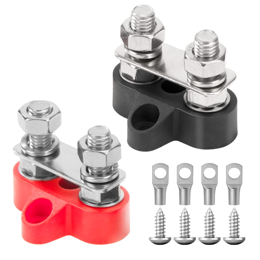 2 PCS Battery Power Distribution Terminal Block, 12V-48V DC Bus Bar M8 Dual Studs Single Terminal Insulated Junction Post Positive&negative