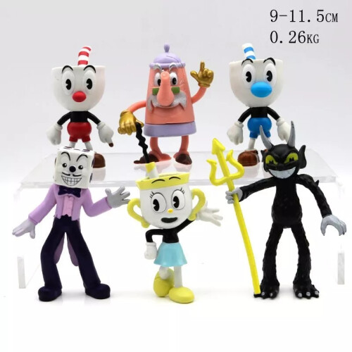 6 Pcs/set Cuphead Game Cuphead & Mugman Mecup And Brocup Figure Kid Toy ...