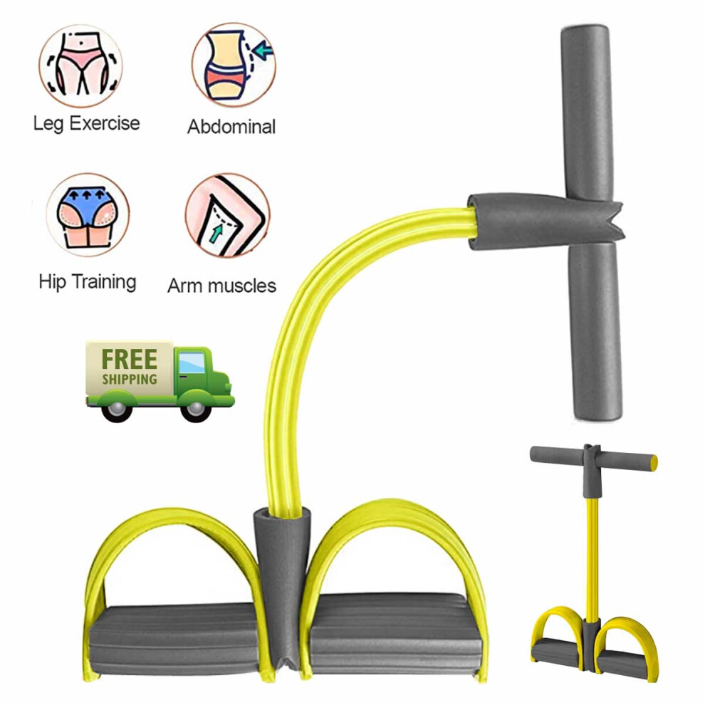 (Yellow) Foot Pedal Rope 4 Tube Resistance Rope Fitness Exercise Pedal Rope Sit Up Pull Up Equipment Yoga Band