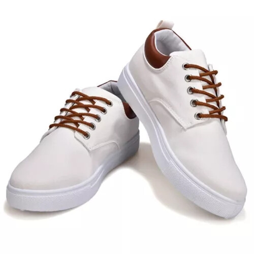 White UK11.5 EU46 280mm Mens Trainers Lace Up Canvas Flat Shoes Plimsolls Casual Sneakers Pumps Size New