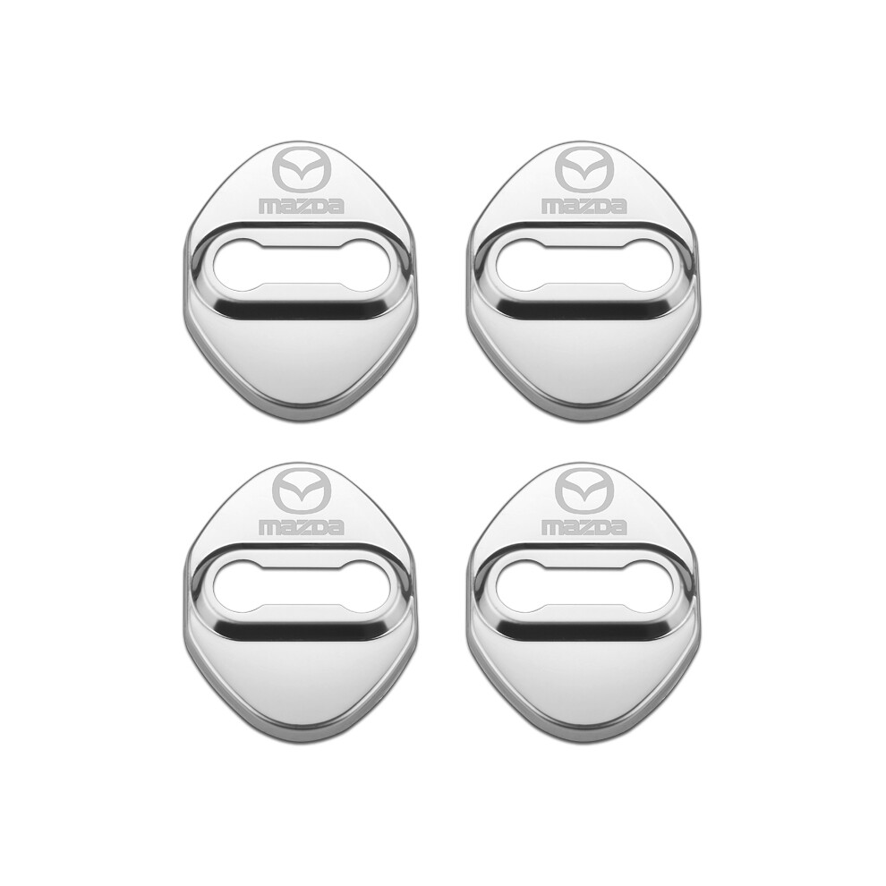 (Silver) 4pcs/lot Car Door Lock Protective Cover For Stainless Steel Case For Mazda