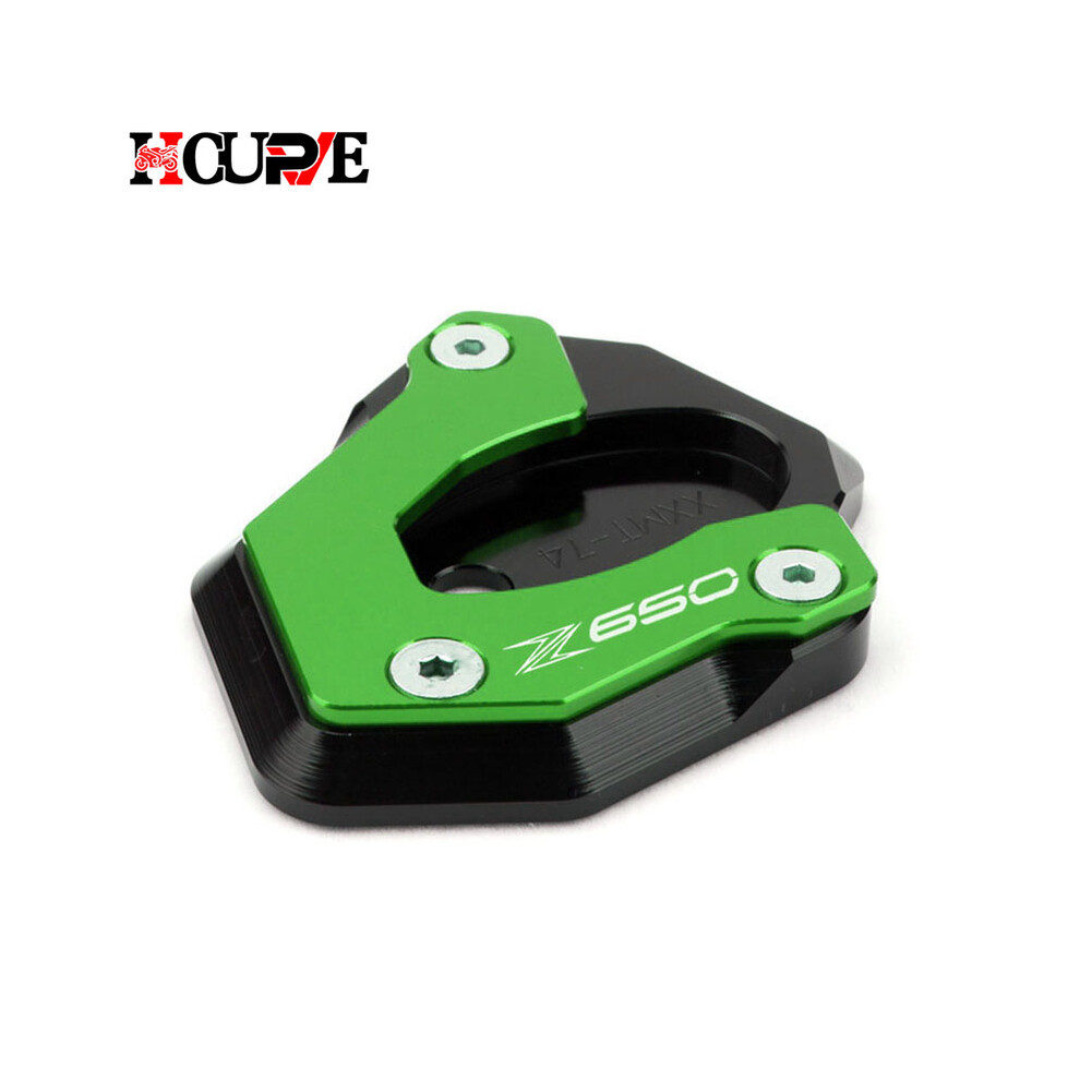 (Z650 Green) Motorcycle CNC Kickstand Foot Side Stand Extension Pad Support Plate For