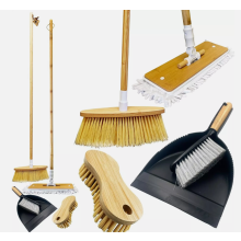 104259 Bamboo Flat Mop Set - 360 Rotating Head, Dustpan & Brush, Carpet Cleaner Brush, Pet Hair Sweep