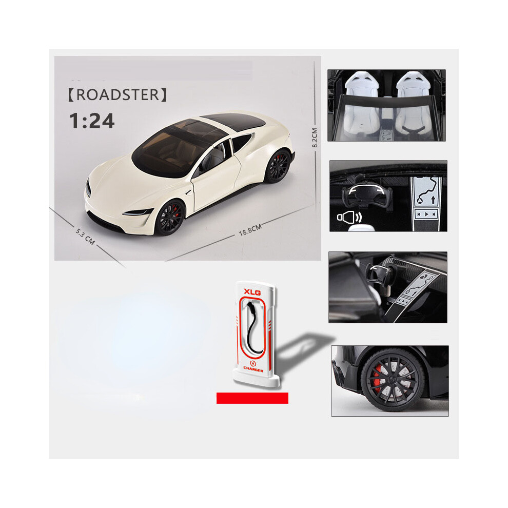 (White) 1/24 Alloy Tesla Roadster Car Model Toy Metal Diecasting Sound Light Pull-image-OPC-PDZ62HK-NEW