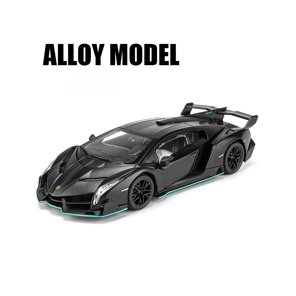 (Black) 1:24 Lamborghinis Veneno Supercar Alloy Cast Toy Car Model Sound and Light