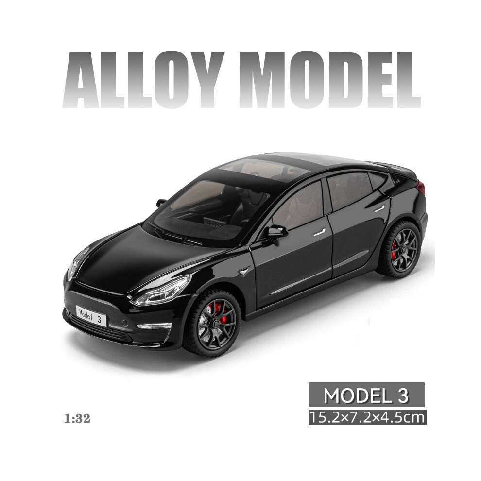 (Model 3 Black A) 2023 New 1:24 Simulation Tesla Model Y/Model 3 Alloy Car Model Sound And