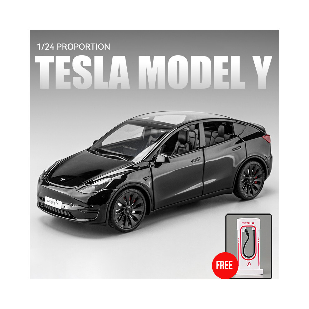 (Model Y Black) 2023 New 1:24 Simulation Tesla Model Y/Model 3 Alloy Car Model Sound And-image-OPC-PDZ65QB-NEW