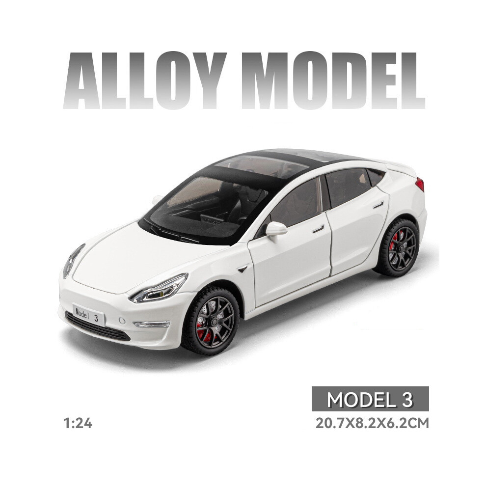 (Model 3 White B) 2023 New 1:24 Simulation Tesla Model Y/Model 3 Alloy Car Model Sound And-image-OPC-PDZ65Q9-NEW
