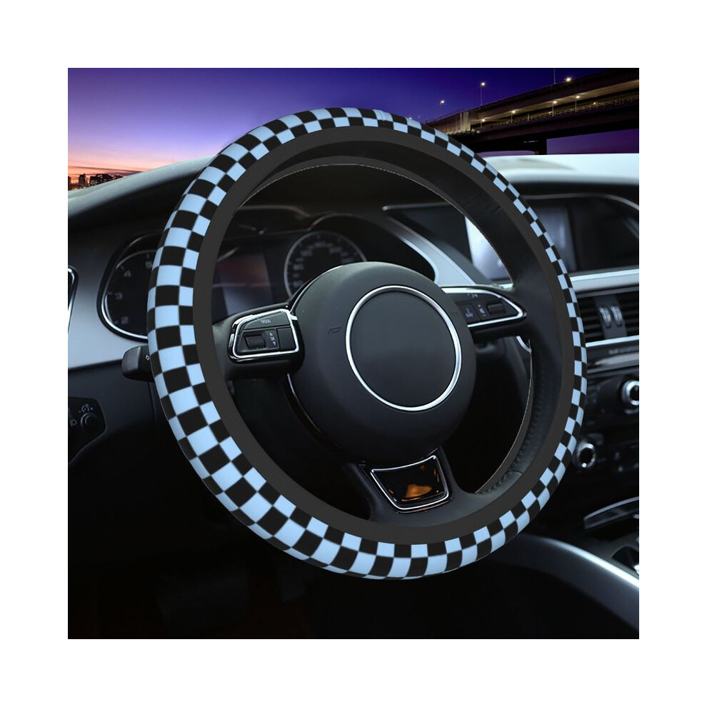 (light black) Fashion Black And Green Checkerboard Pattern Steering Wheel Cover Tartan-image-OPC-PDZ6DBY-NEW