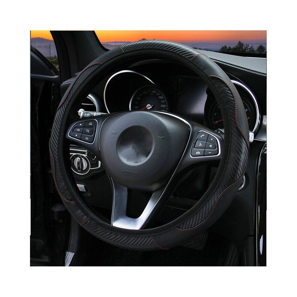 (M, 1 (3)) Car Steering Wheel Cover Carbon Fiber Breathable Anti Slip PU Leather-image-OPC-PDZ6DRQ-NEW