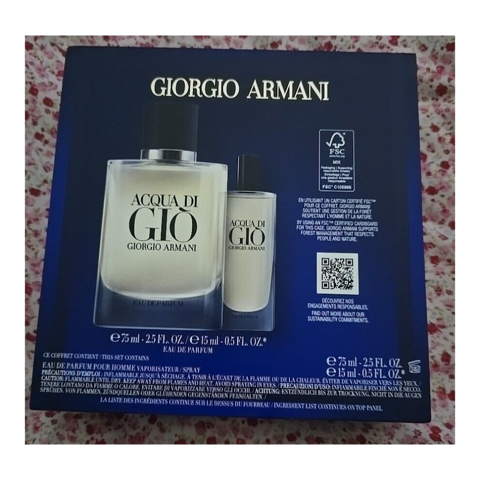 Giorgio Armani Acqua Di Gio For Men - 75ml EDP Spray + 15ml EDP Spray Set