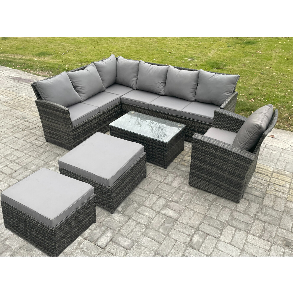 Fimous 9 Seater Rattan Lounge Corner Sofa Set Wicker Pe Outdoor Garden Furniture Set With Coffee Table Grey