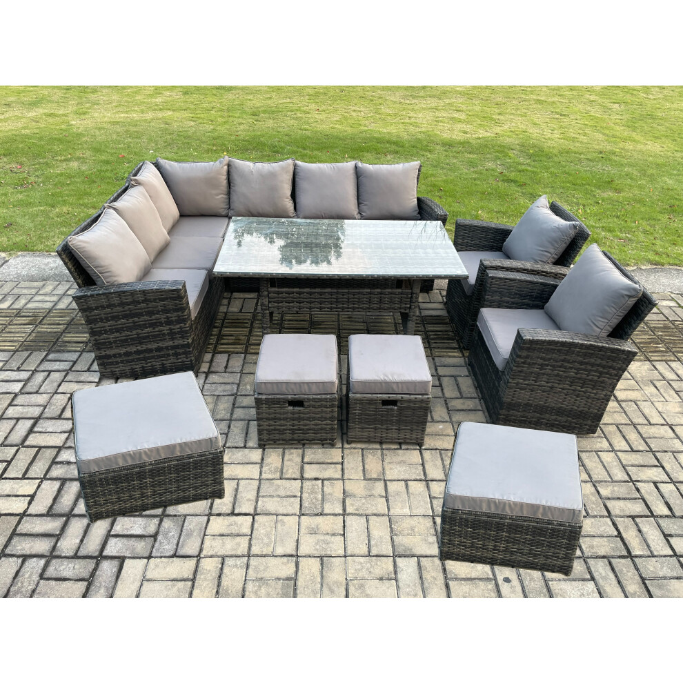 Fimous Outdoor Furniture Garden Dining Set Rattan Corner Sofa Set With 4 Footstools 2 Armchairs Grey