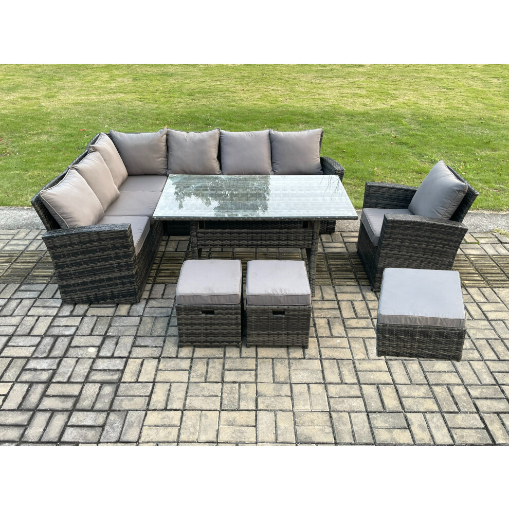 Fimous Outdoor Furniture Garden Dining Set Rattan Corner Sofa Set With 3 Footstools Armchair Grey