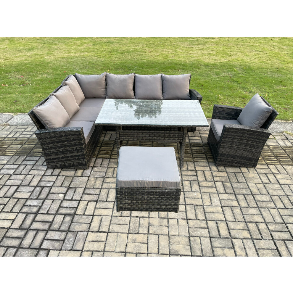 Fimous Dark/Grey 8 Seater Garden Rattan Furniture Corner Dining Set With Big Footstool Indoor Outdoor Lounge Sofa Set Mixed - Image 2