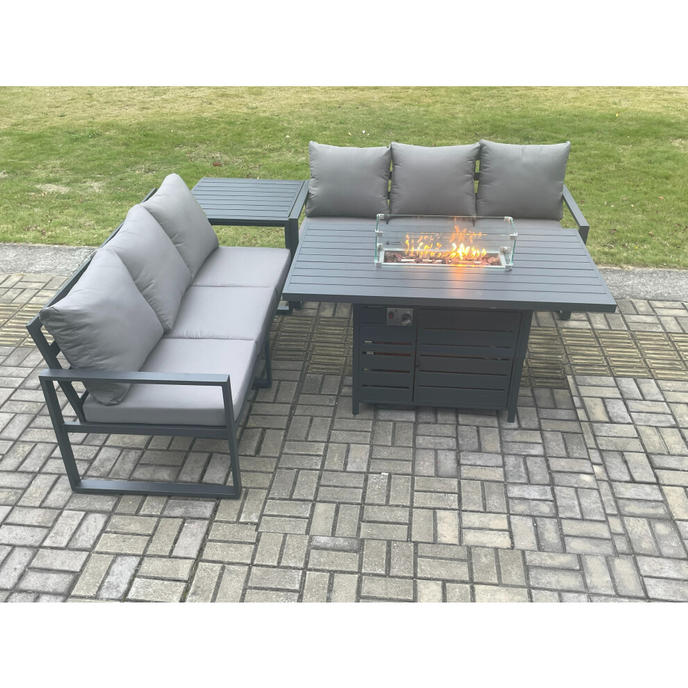 Rackhams Dark/Grey Aluminium 6 Seater Outdoor Garden Furniture Lounge Sofa Set Gas Fire Pit Dining Table With Side Table - Image 3
