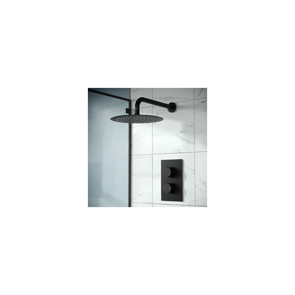 Overhead Rainfall Shower Concealed Thermostatic Mixer Set Matte Black | Porto