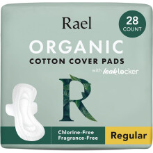 Rael Organic Cotton Cover Sanitary Towels Regular Absorbency Ultra Thin Period Pads with Wings Women Unscented Hypoallergenic Vegan Regular 28 Count