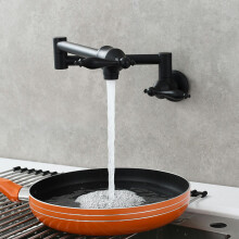 (Black) Kitchen Folding Faucet Double Switch Wall Faucet Balcony Wash Basin Faucet
