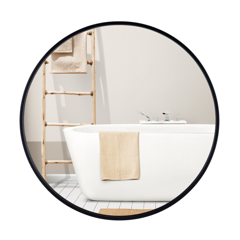 Black Round Mirror Wall Mounted w/ Anti-Rust Brushed Matte Frame