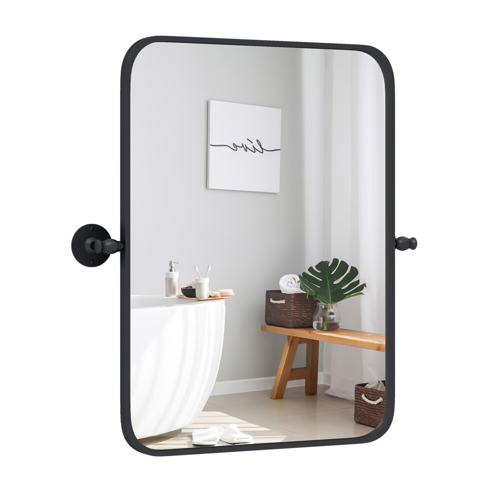 76 cm x 56 cm Black Metal Framed Pivot Rectangle Wall-Mounted Mirror