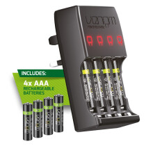Venom Plug In Wall Battery Charger with 4x AAA Rechargeable Batteries (TAO9033) - Fast, Safe, LED Status Indicators