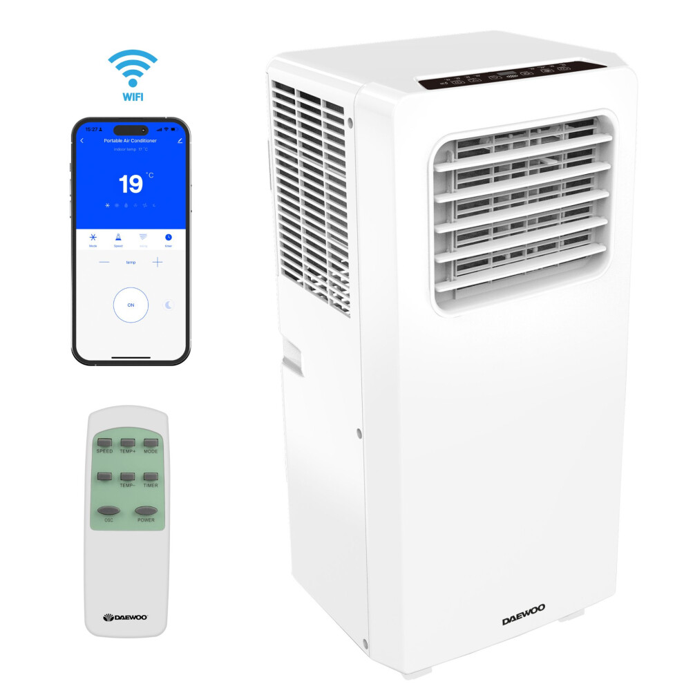 Daewoo 4-in-1 9000 BTU Smart Air Conditioner Dehumidifier Portable AC Unit  WIFI Air con with Dehumidifier + Heater + Fan Cooler 2 Speed Auto Swing
