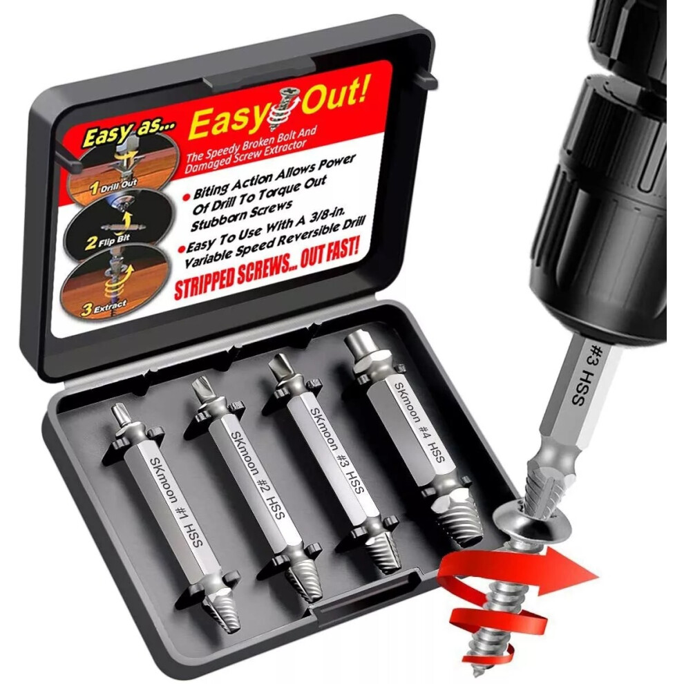 Easy Out Screw Extractor Drill Bits 4 PCS Tool Set