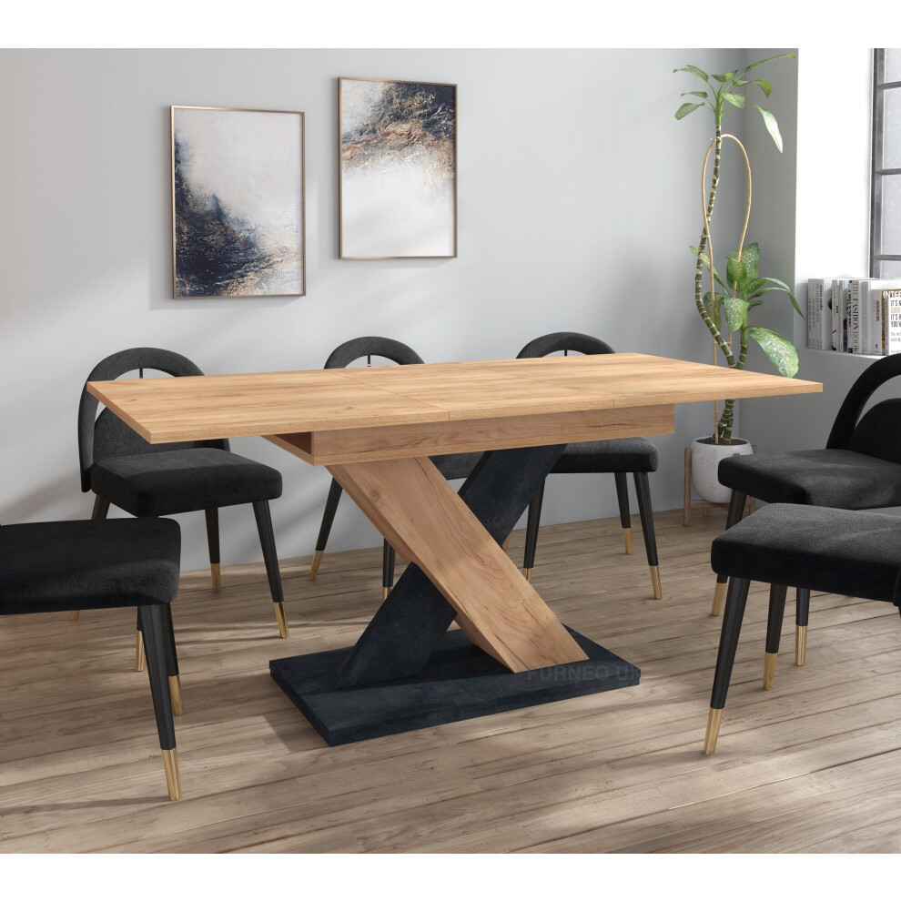 Furneo Modern Dining Table Extendable 120-160cm Oak & Black Concrete Effect Enzo 01