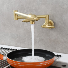 (Brushed Gold) Kitchen Folding Faucet Double Switch Wall Faucet Balcony Wash Basin Faucet