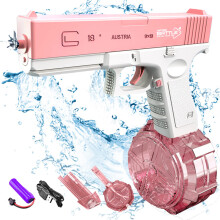 (Pink  1 clip 1 Drum) M1911 Glock Electric Water Gun - High-Quality Rechargeable Kids Toy with