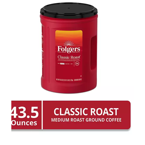 Folgers Classic Medium Roast Ground Coffee, 43.5 oz. 1