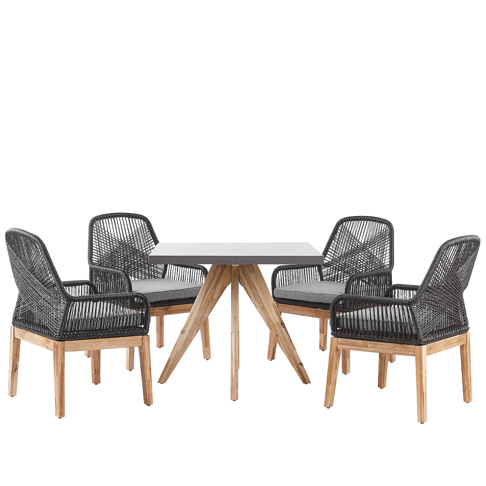 Garden Dining Set 4 Seater OLBIA with Cushions Concrete Black
