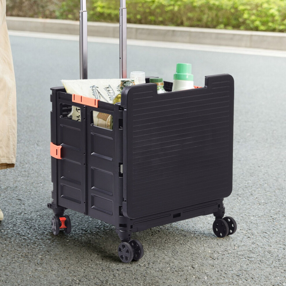 (Black, 4 Wheels) 55L Collapsible Rolling Utility Crate with Magnetic Lid and Adjustable Handle