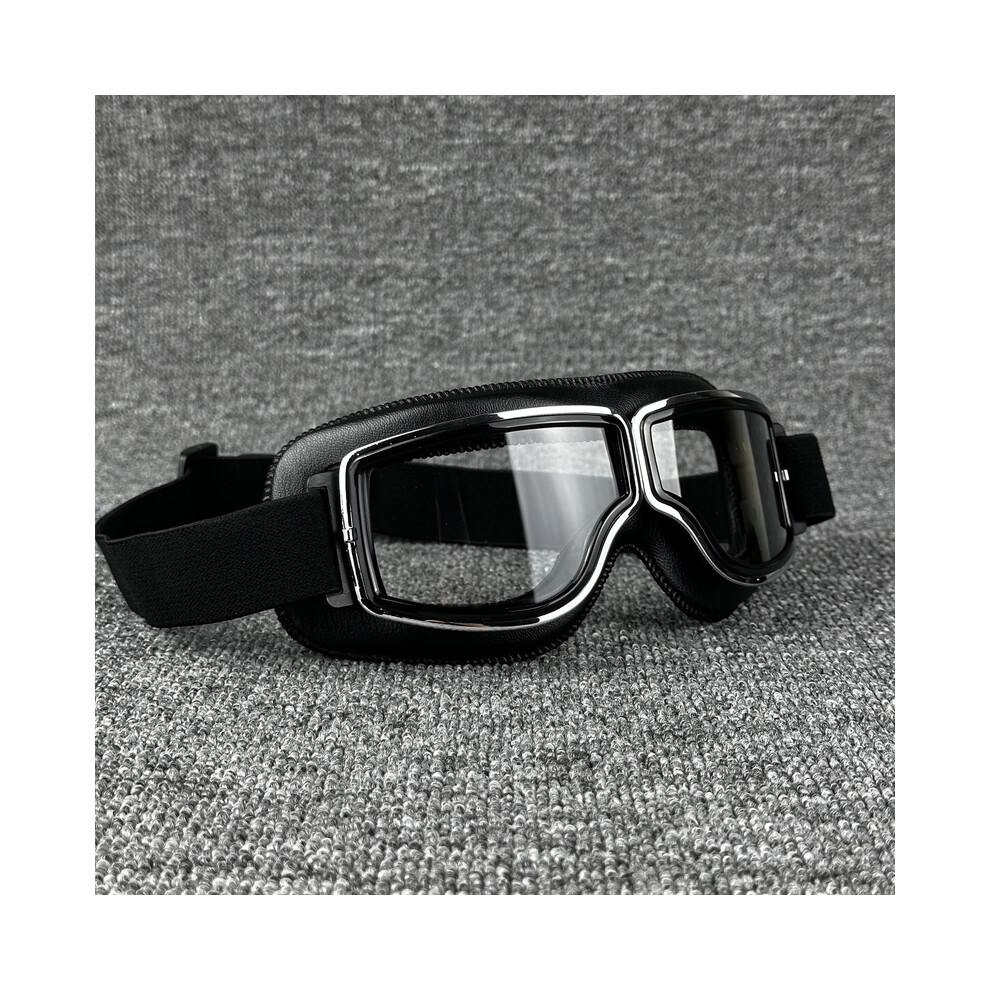 (Black-Clear) Retro Pilot Motorcycle Goggles Fog-proof Warm Goggles ATV Bike Motocross