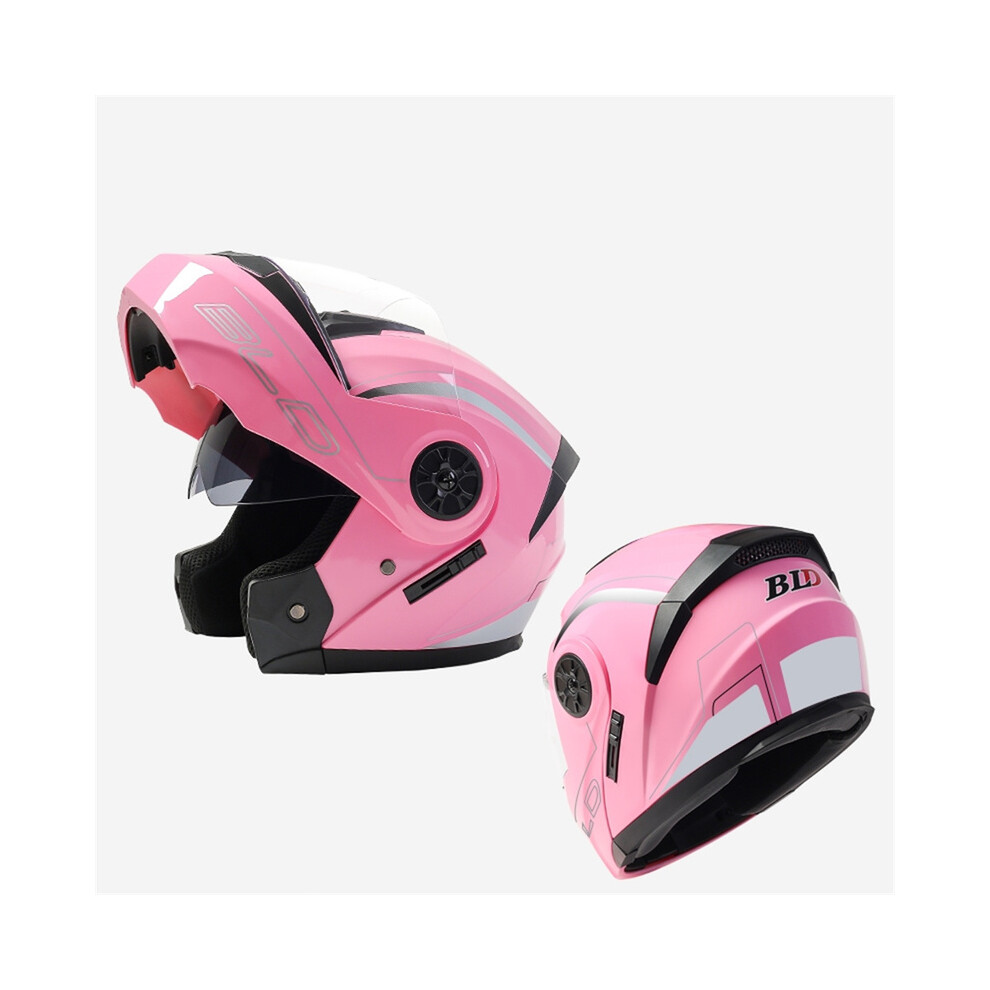 (L, Pink flower) BLD Modular Dual Lens Motorcycle Helmet Safety Downhill Flip Up Helmets