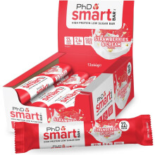 PhD Nutrition Smart Protein Bar Low Calorie, Nutritional Protein Bars / Protein Snacks, Strawberries and 20g of Protein, 64g Bar (12 Pack)