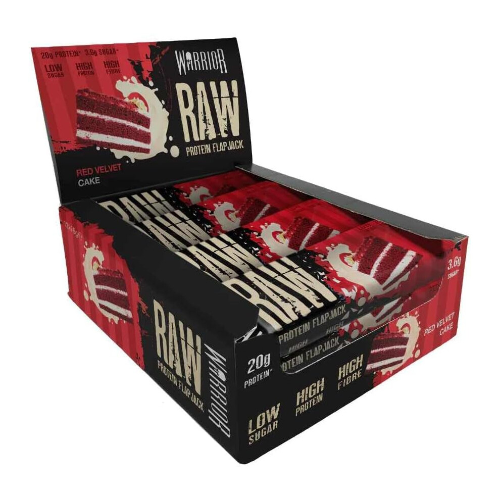 Warrior Raw Protein Flapjacks 12 Bars x 75g Each Packed with 20g of Protein Low Sugar High in Fibre Red Velvet Cake