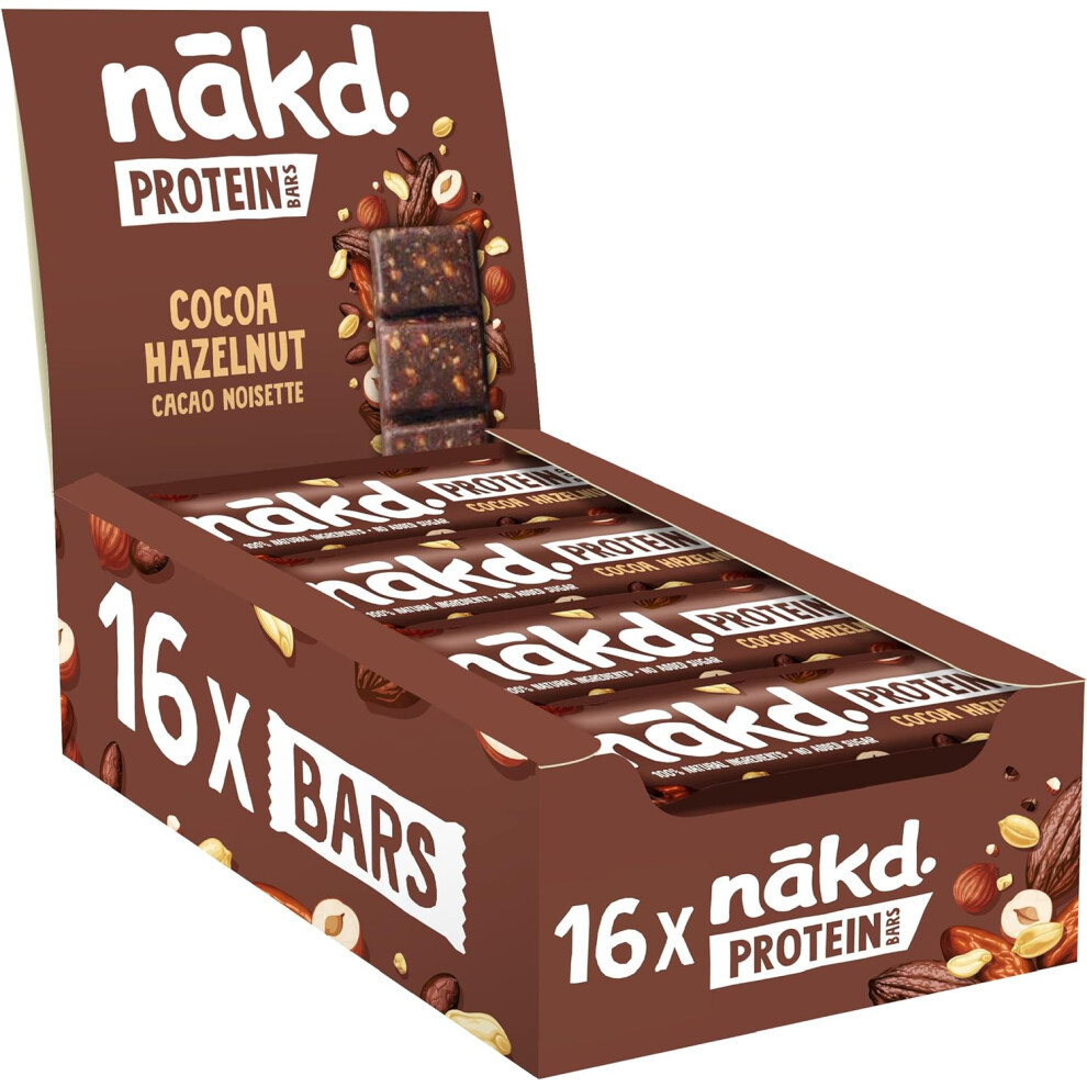 Nakd Cocoa Hazelnut Protein Bar - Vegan - Gluten Free - Healthy Snack, 45g (Pack of 16 bars)