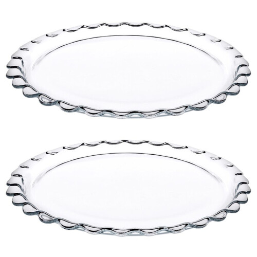 (2) 26cm Large Round Glass Dessert Plate Serving Set