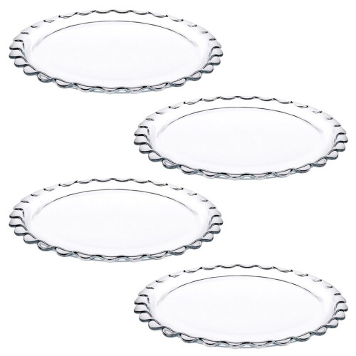 (4) 26cm Large Round Glass Dessert Plate Serving Set