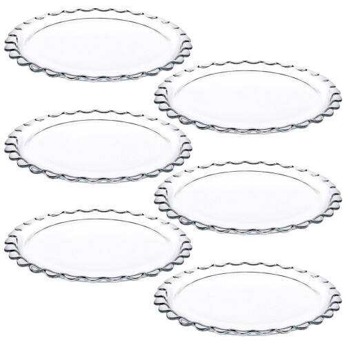 (6) 26cm Large Round Glass Dessert Plate Serving Set