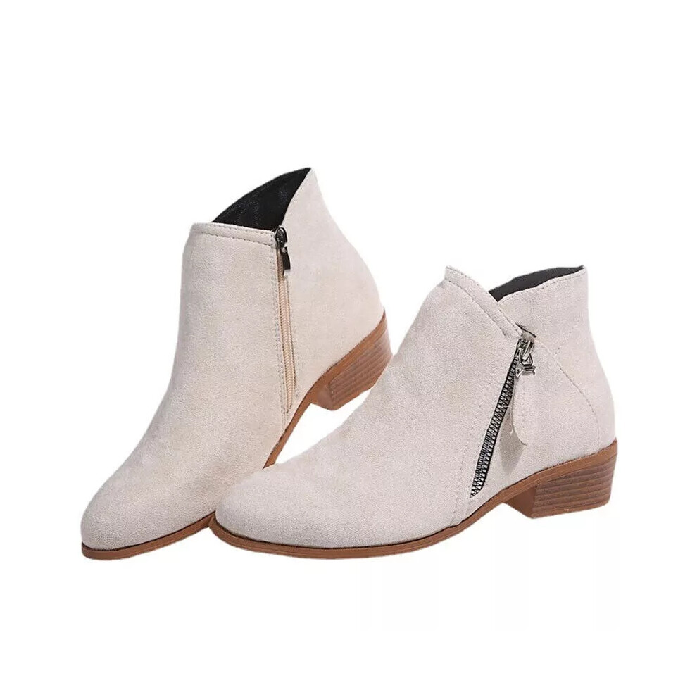 (OFF-WHITE, UK 5 / EU 38 / US 7) Ankle Chelsea Boots Shoes Ladies Faux Suede Casual Zip Comfy Womens Shoes Sizes