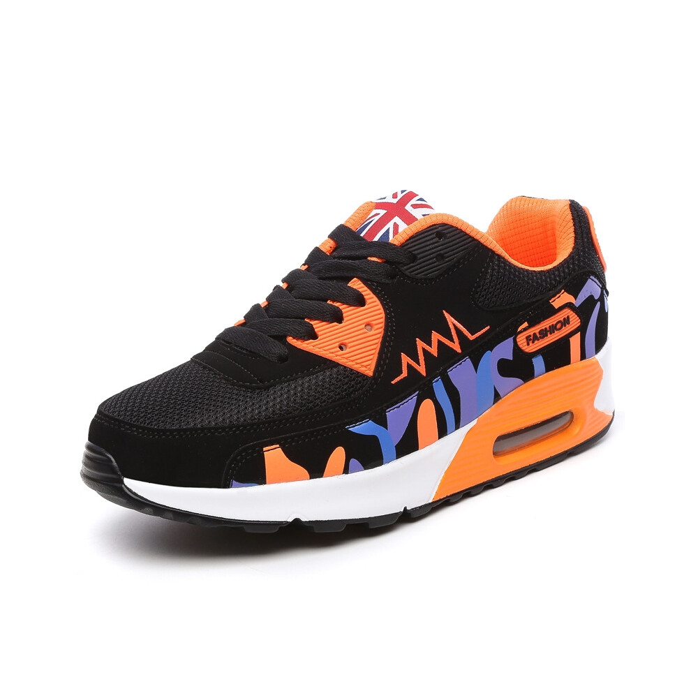 (Black orange, UK 4) Womens Ladies Running Trainers Sports Sneakers Knit Lace Up Comfy GYM Shoes Size