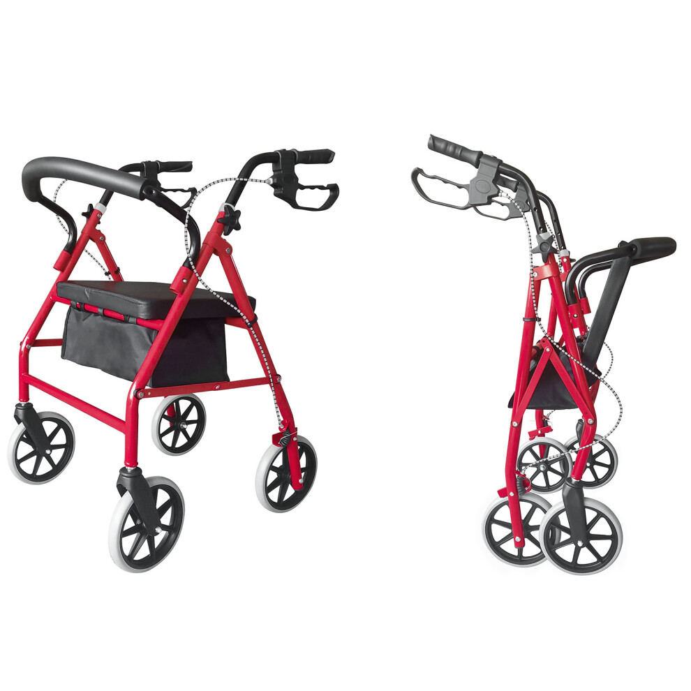 New Folding Rollator Disablity Aid Mobility Walker 4 Wheels with Seat Red
