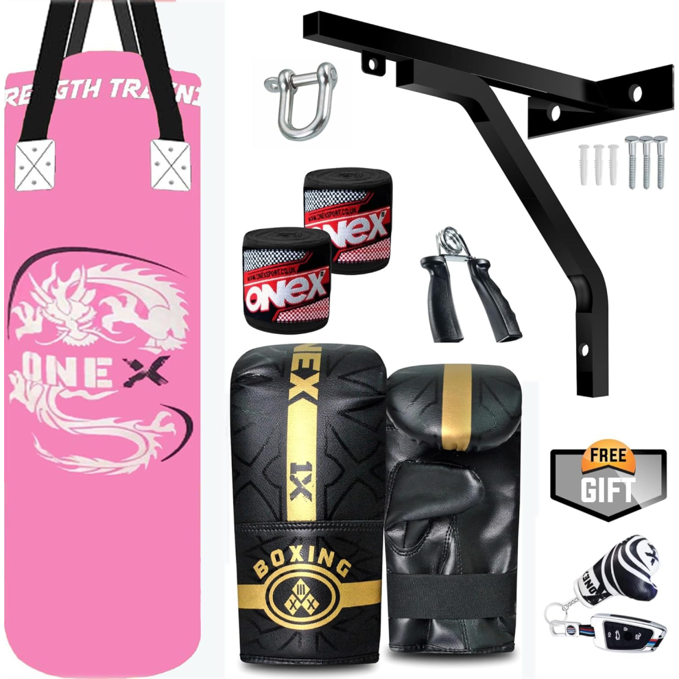 (Pink) Boxing Bag 3ft Junior Kickboxing Set