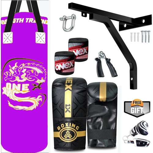 (Purple) Boxing Bag 3ft Junior Kickboxing Set