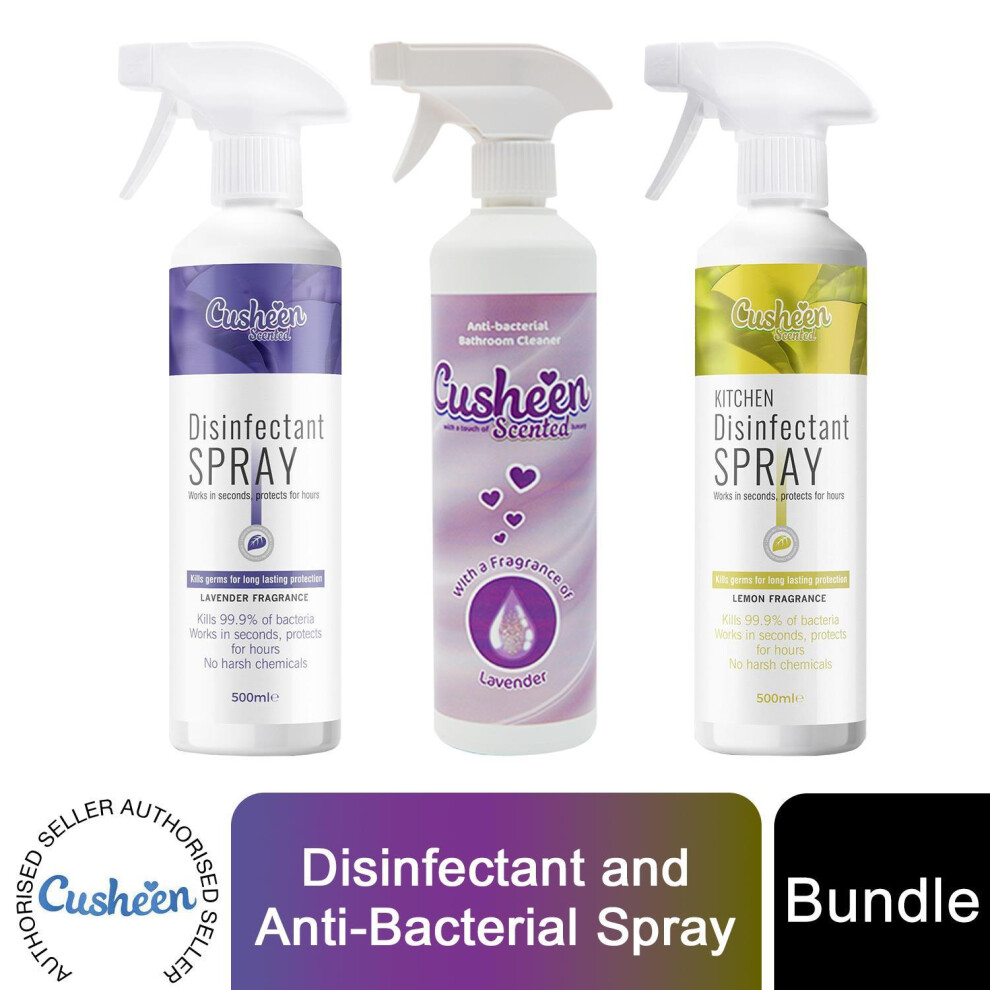 Cusheen Disinfectant Spray with Bathroom Cleaner Spray, 3x500ml