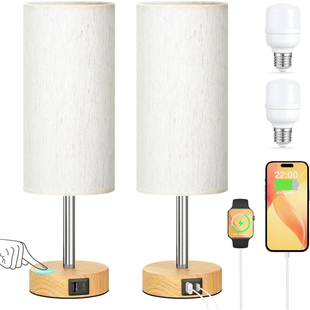Seealle Bedside Lamps Set of 2, 3-Way Dimmable Touch Lamps Bedside