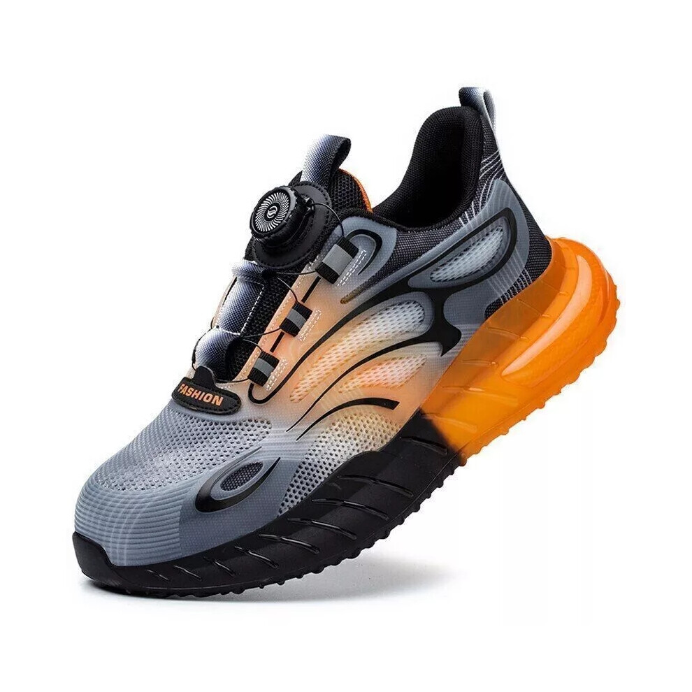 (UK6=EUR39, Orange) SAFETY TRAINERS MENS WOMENS LIGHTWEIGHT STEEL TOE CAP WORK HIKING BOOTS SHOES